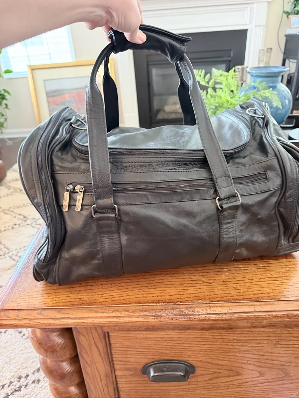 Black Leather Duffel Bag Men - Classic Travel Weekender